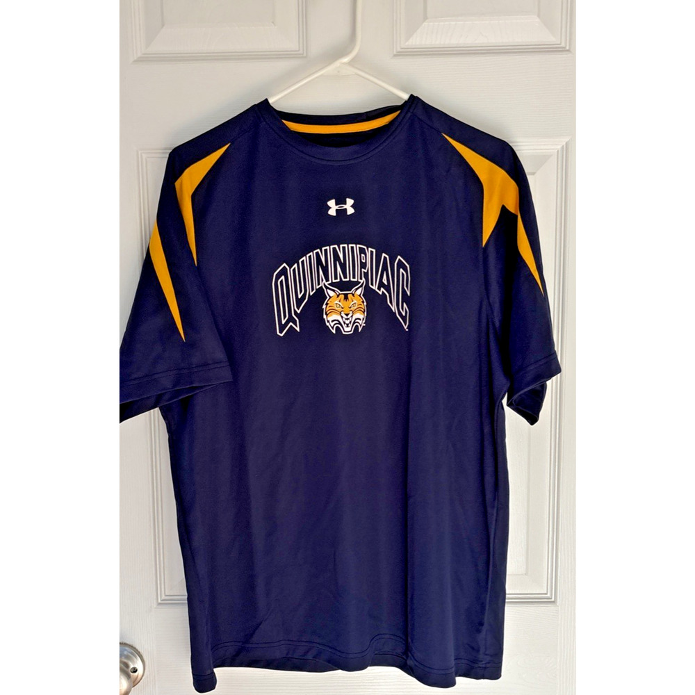 A1 Quinnipiac University QU Under Armour Blue ShirtSleeve Shirt men size L EUC